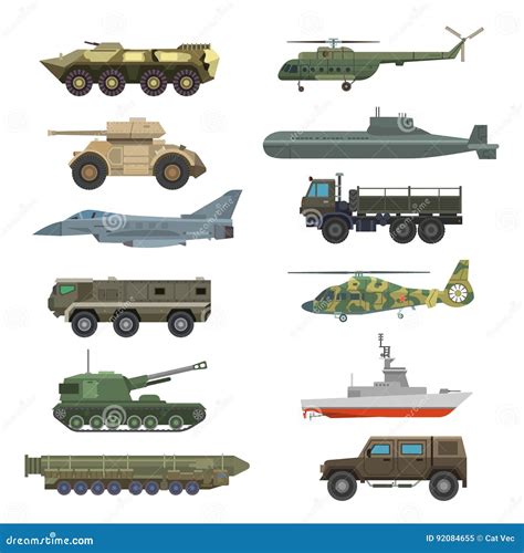 Military Technic Transport Equipment Armor Flat Vector Illustration ...