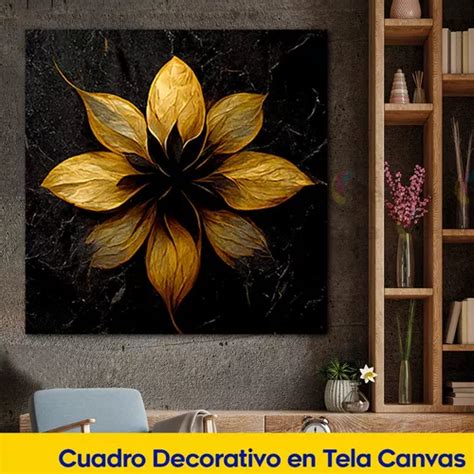 Cuadro Flor Dorada Elegante Sala Comedor Canvas 90x90 A2