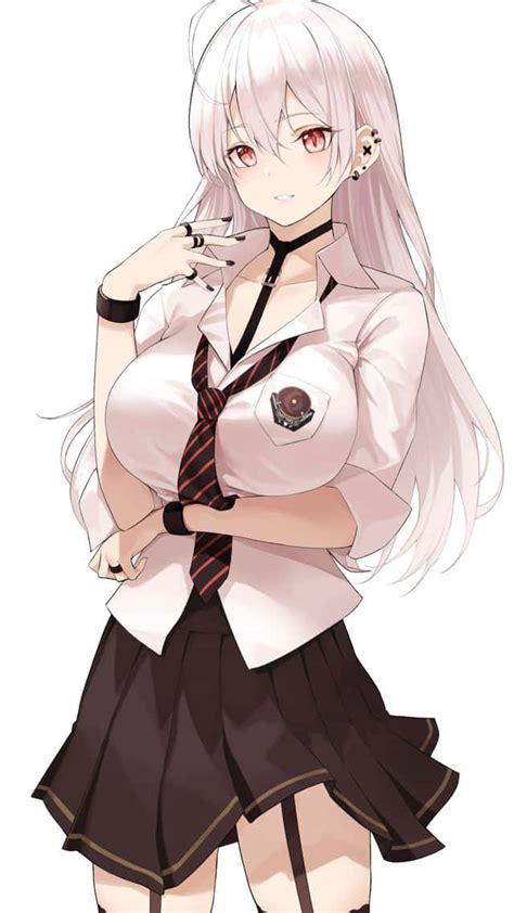 Download Sexy Goth Anime Girl With White Hair Wallpaper