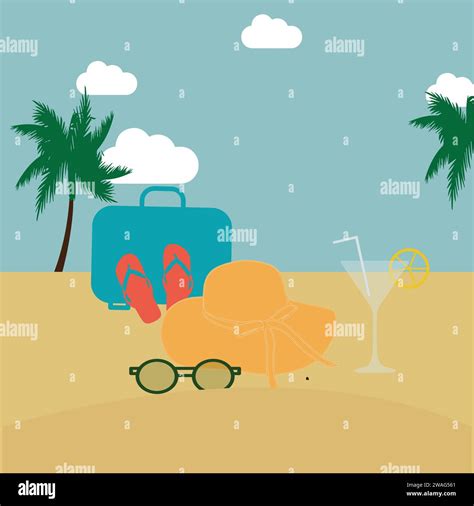 Summer Holiday Beach Vacation Theme Podium With Summer Set Beach Elements Vector Illustration