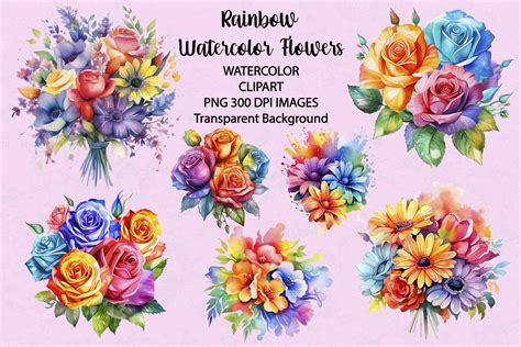 Rainbow Flowers Watercolor Clipart Graphic By Siatia Creative Fabrica