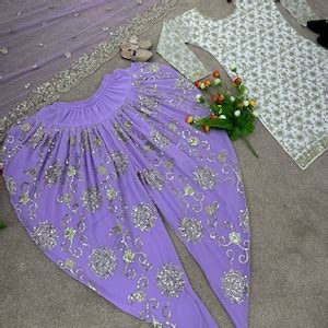 Purple Punjabi Dhoti Salwar Kameez With Heavy Embroidery Work For Women