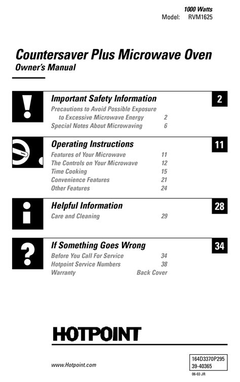 Hotpoint Rvm1625 Owner S Manual Pdf Download Manualslib