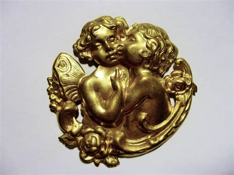 Vintage Stamped Brass Kissing Cherubs Etsy