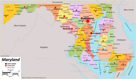 Free Printable Labeled Maryland Map With State, Capital & Cities