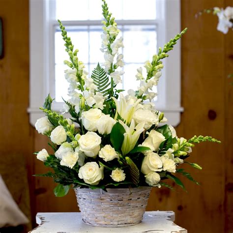 Classic All White Sympathy Arrangement In Saugus Ma Petries Flower