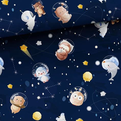 Astronaut Fabric Outer Space Fabric By Half Metre Stars Blue Sky