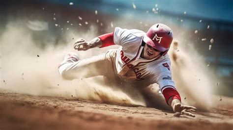 Premium Photo A Photo Of A Baseball Player Sliding Into A Base