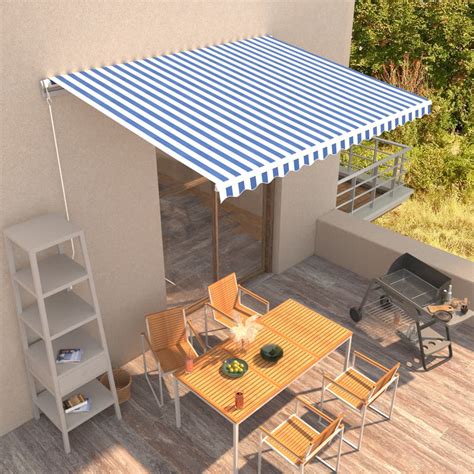 Toldo Manual Retr Ctil Toldo Parasol Marquesina Azul Y Blanco