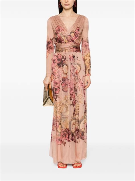 Alberta Ferretti Floral Print Silk Dress Pink Farfetch