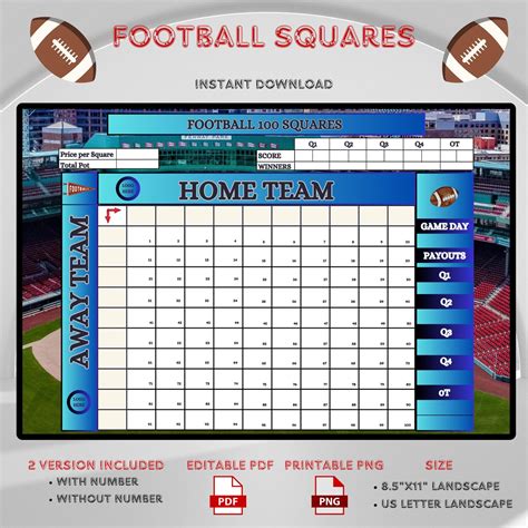 Editable Football 100 Squares Template Customizable Fundraising Grid ...