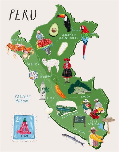 Illustrated map of Peru | Peru map, Illustrated map, Peru