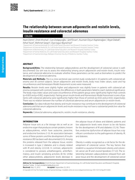 PDF The Relationship Between Serum Adiponectin And Resistin Levels