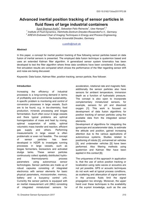 Pdf P Advanced Inertial Position Tracking Of Sensor Particles