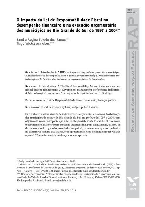 PDF O Impacto Da Lei De Responsabilidade Fiscal No Desempenho