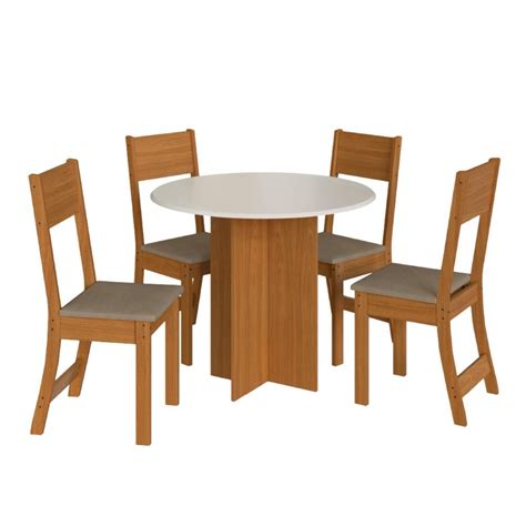 Conjunto De Mesa Redonda Sala De Jantar Alice 4 Cadeiras 0 90m Off