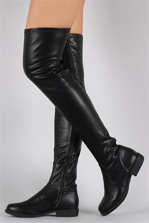 Bamboo Vegan Leather Flat Thigh High Boots Thigh High Boots Flat