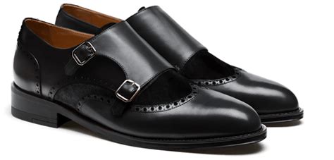 Monk Brogues Black Leather Velvet Flora Leather