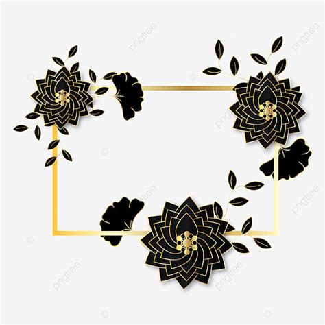 Marco Rectangular Dorado Con Flores Negras Png Rectangular Dorado