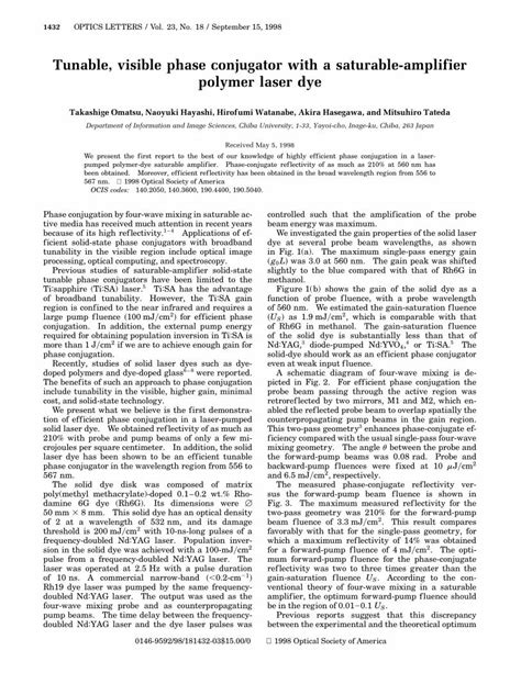 Pdf Tunable Visible Phase Conjugator With A Saturable Amplifier