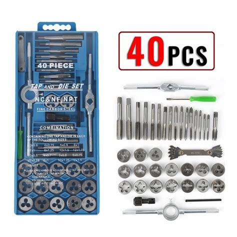 40 Pcs Kit de Taraudage en acier au carbone Coffret tarauds et filières