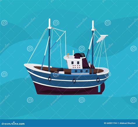 Barco de pesca no mar ilustração stock Ilustração de pesca 64081194