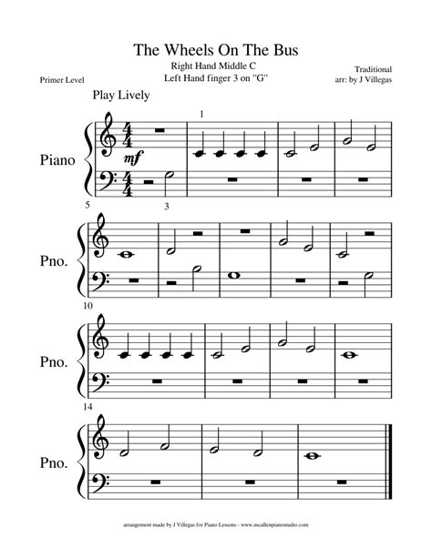 The Wheels On The Bus Sheet Music For Piano Download Free In Pdf Or Midi