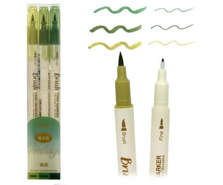 Скетч-маркеры BRUSH 3 цв. DS-10 Винтажные двусторонние (кисть+линер ...