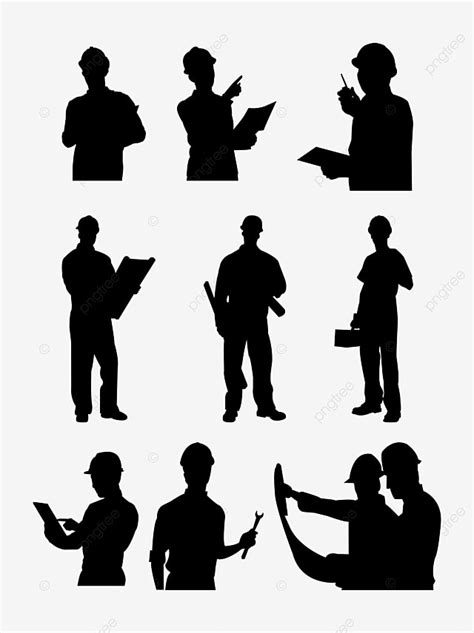 Construction Worker Silhouette Vector PNG, Black Construction Worker ...