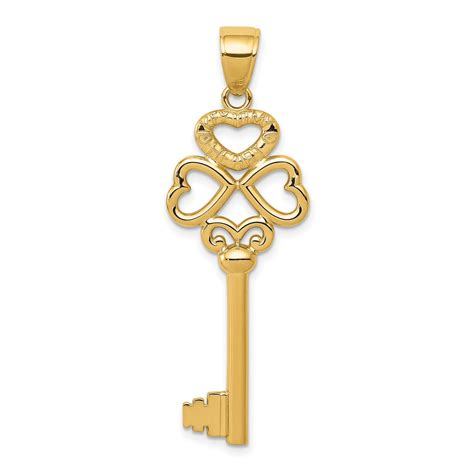 14k Yellow Gold Triple Heart Key Key To My Heart Pendant 47 Mm X 15 Mm