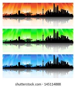 Shanghai City Skyline Silhouette Vector Set Stock Vector (Royalty Free ...