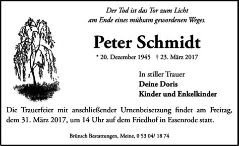 Traueranzeigen Von Peter Schmidt Trauer38 De