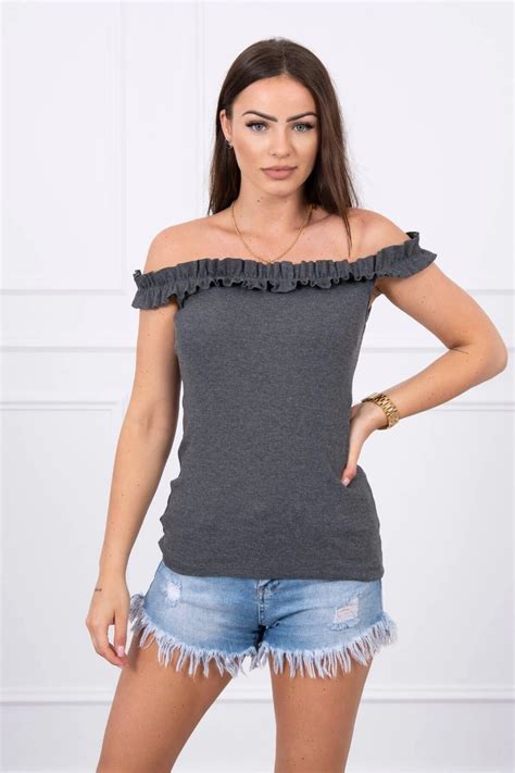 Off The Shoulder Blouse With Frills Graphite Bluzki Hurtownia Kesi