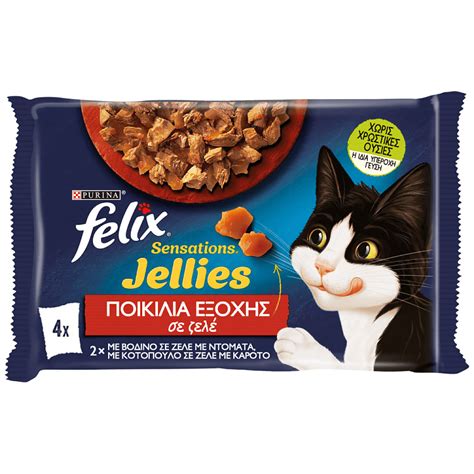 Felix Sensation Jellies με Βοδινό Κοτόπουλο 4x85g mymarket gr