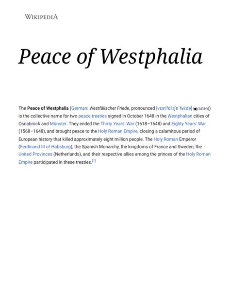 Peace of Westphalia - Wikipedia | PDF