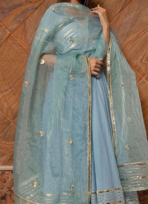 Shop Powder Blue Pure Cotton Gota Patti Work Anarkali Suit Party Wear