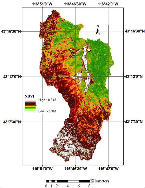 Reynolds Creek Watershed Map Of Normalized Difference Vegetation Index