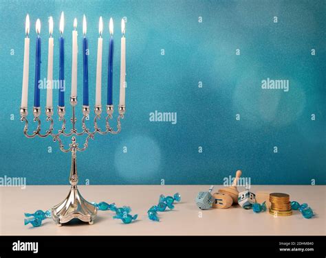 Concept Of Of Jewish Religious Holiday Hanukkah With Wooden Spinning