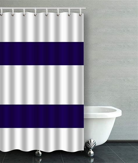 Artjia Nautical White And Navy Blue Stripe Stylish Chics Bathroom