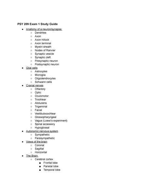 PSY 209 Exam 1 Study Guide Fa22 PSY 209 Exam 1 Study Guide Anatomy Of