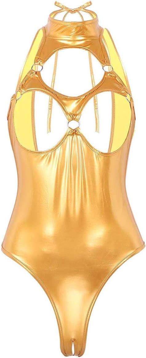 Amazon Aislor Women S Adult One Piece Shiny Metallic High Cut