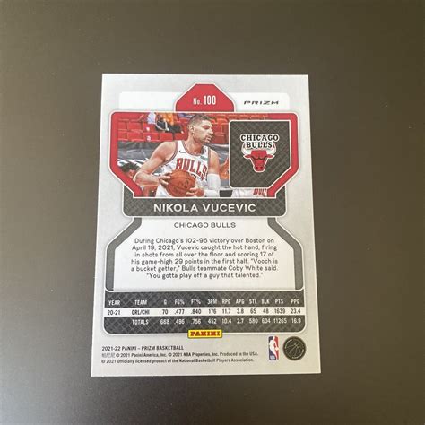 Nikola Vucevic Silver Prizm Panini Chicago Bulls Nba Card