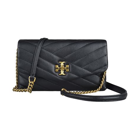 Tory Burch Kira Chevron金屬logo斜紋絎縫設計羊皮翻蓋鎖式鏈帶斜背包黑 斜背包 鍊帶包 Yahoo奇摩購物中心