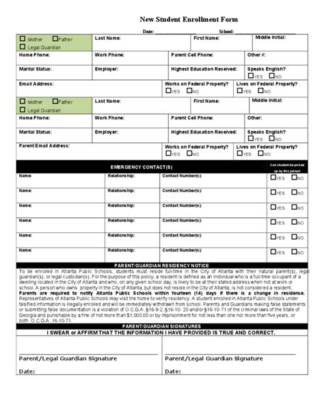 Student Enrollment Sample Form Free Download