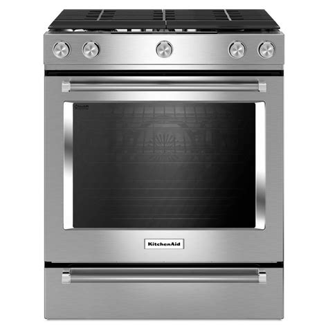 Shop Kitchenaid 5 Burner 58 Cu Ft Slide In Convection Gas Range Stainless Steel Common 30