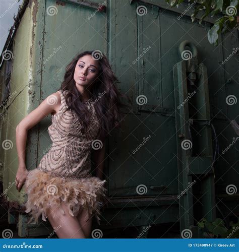 Portrait Of Beautiful Young Girl Posing Outside Stock Image Image Of