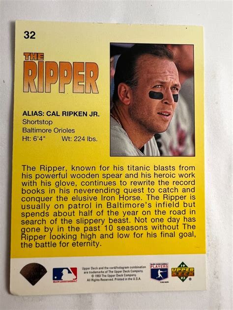 1993 Upper Deck Fun Pack The Ripper Cal Ripken Jr Baltimore Orioles