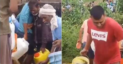 Video Frenzy On Road As Locals Rush To Collect Mustard Oil After