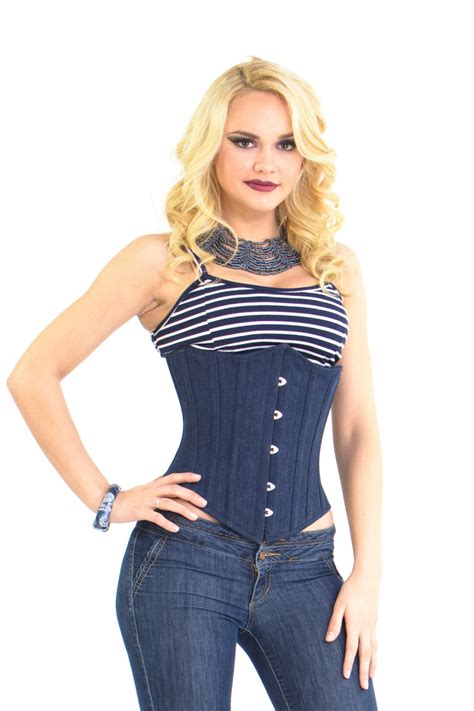 Dita Denim Blue Jean Underbust Steel Boned Corset Glamorous Corset