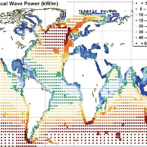 Global Annual Mean Wave Power Estimates In Kw M Data From The Ecmwf